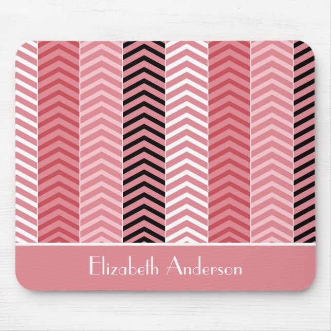 Chic Modern Pink Chevron Stripes With Name Mouse Pad (Front)