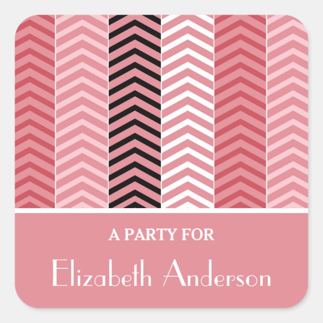 Chic Modern Pink Chevron Stripes With Name Square Sticker (Front)