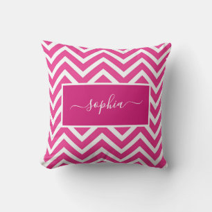 Chic Modern Pink Chevron Zig Zag Pattern Name Throw Pillow