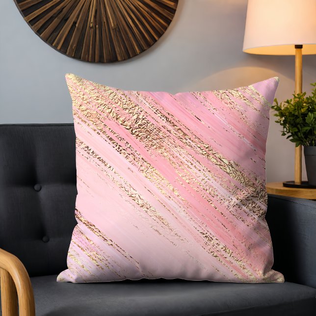 Chic Modern Pink Gold Glitter Abstract Brushstroke Throw Pillow (Creator Uploaded)