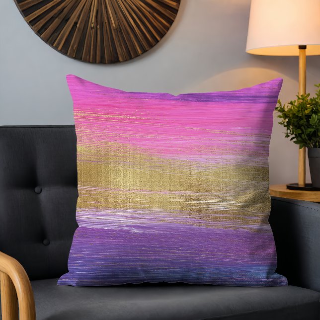 Chic Modern Pink Gold Purple Abstract Brushstrokes Throw Pillow (Creator Uploaded)