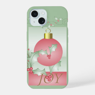 Chic Modern Pink Green Christmas Joy iPhone 15 Case