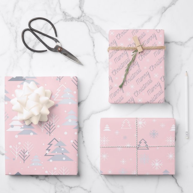 Chic Modern Pink Minimalist Scandi Christmas  Wrapping Paper Sheet (Front)