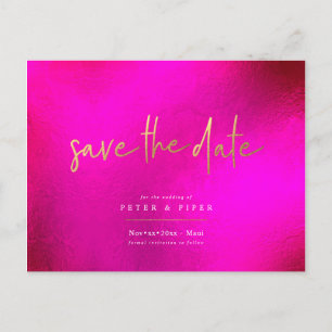 Chic+Modern Pink Signature Script, Save the Date Postcard