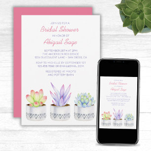 Chic, Modern Plants Boho Succulent Bridal Shower Invitation
