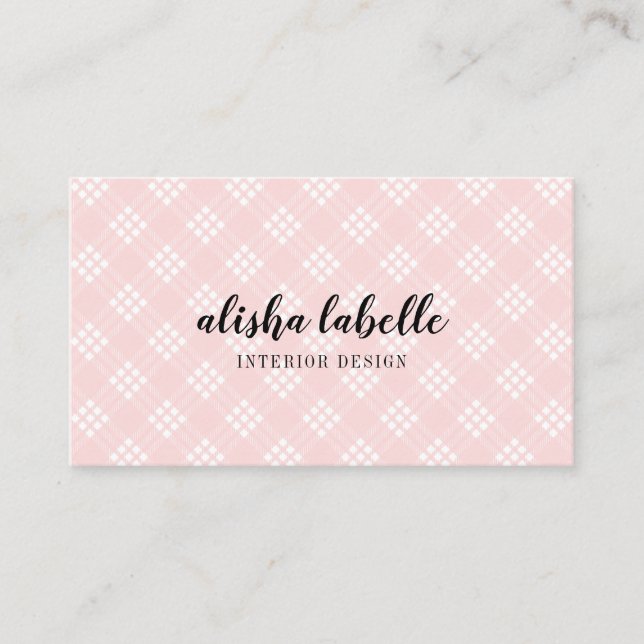 Chic & Modern Plush Pink Plaid Business Card (Front)
