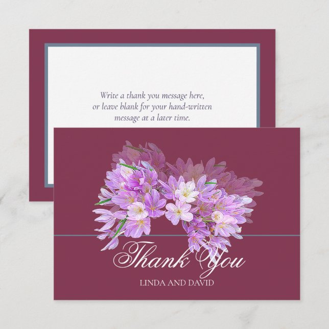 Chic Modern Purple Crocus Bridal Shower Thank You (Front/Back)