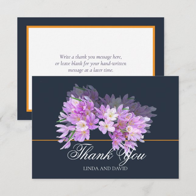 Chic Modern Purple Crocus Bridal Shower Thank You Card (Front/Back)