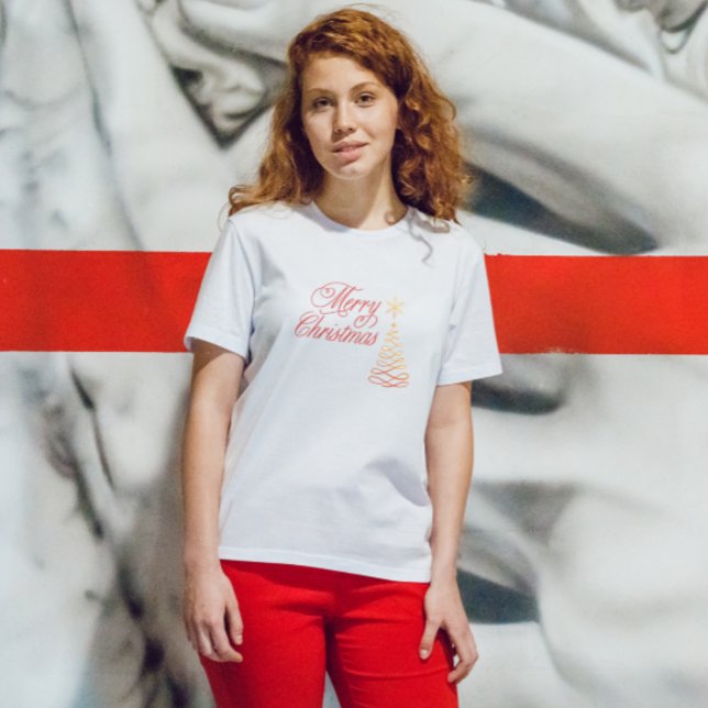 Chic Modern Red and White Merry Christmas Holiday T-Shirt (Creator Uploaded)