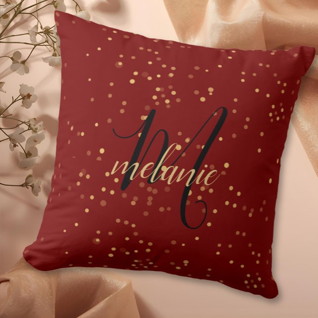 Chic Modern Red & Gold Monogram Throw Pillow (Creator Uploaded)