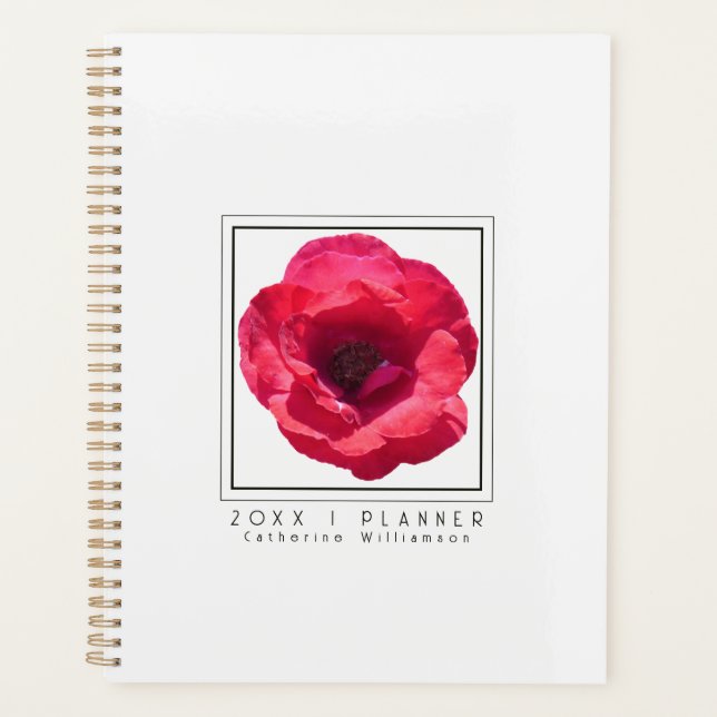 Chic Modern Red Rose Floral Custom Name Planner (Front)