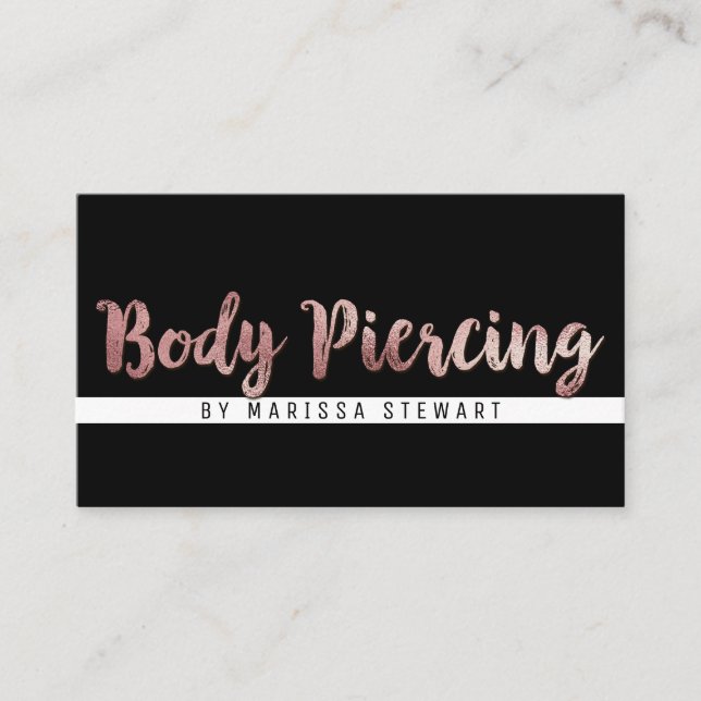 Chic Modern Rose Gold Brushstroke Body Piercing Business Card (Front)