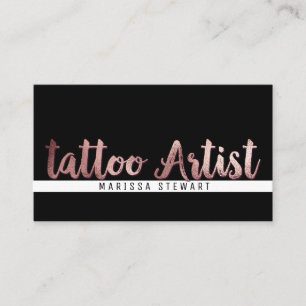 Chic Modern Rose Gold Brushstroke Tattoo Artist Business Card