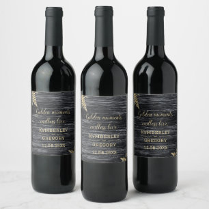 Chic Modern Rustic Golden Moments Endless Love Wine Label