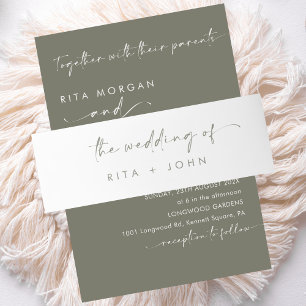 Chic Modern Sage Green Wedding Invitation Belly Band