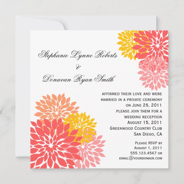 Chic Modern Salmon Peach Gold Flower Petals Invitation (Front)
