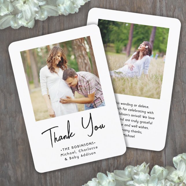 Chic Modern Script 2 Photo Baby Shower Thank You (Creator Uploaded)