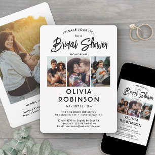 Chic Modern Script 4 Photo Minimal Bridal Shower Invitation