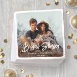 Chic Modern Script and Photo Minimal Bridal Shower Napkin<br><div class="desc">Add an elegant touch to bridal shower decorations with chic modern custom photo paper napkins. The picture and all wording on this template are simple to personalize for a couple's wedding shower, engagement party or other event. (IMAGE PLACEMENT TIP: An easy way to position a photo exactly how you want...</div>