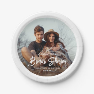 Chic Modern Script and Photo Minimal Bridal Shower Paper Plate