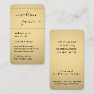 Chic Modern Script Black & Gold Faux Foil Vertical Appointment Card