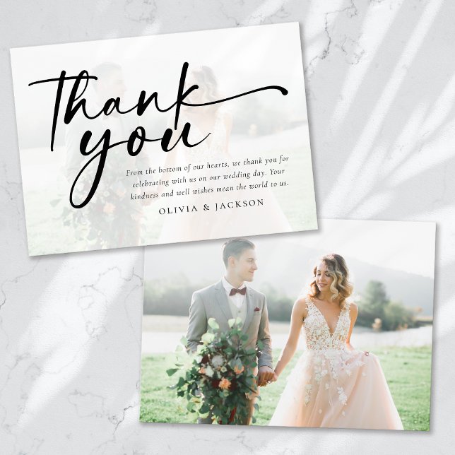 Chic Modern Script Photo Wedding Thank You Card (Creator Uploaded)