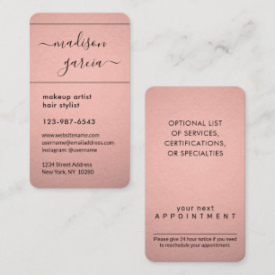 Chic Modern Script Rose Gold Faux Foil Vertical Appointment Card
