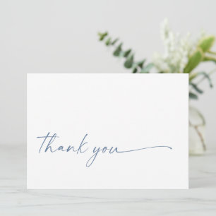 Chic + Modern Script Thank You Flat Card   Blue