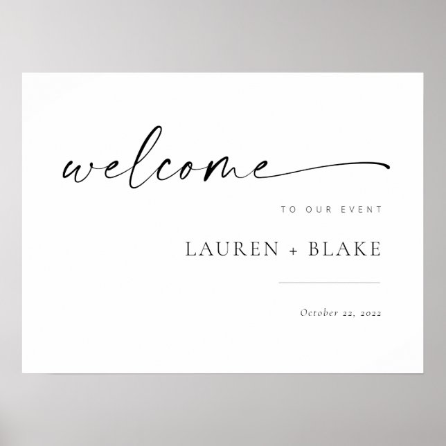 Chic + Modern Script Wedding Event Welcome Sign (Front)