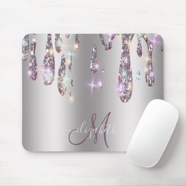 Chic Modern Silver Drips Monogram  Mouse Pad (With Mouse)