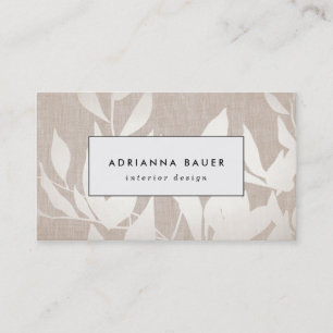 Chic Modern Silver Leaves Nature Tan Linen LOOK Business Card