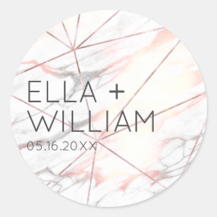 Chic Modern Silver Rose Gold Marble Wedding Classic Round Sticker