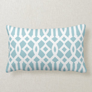 Chic Modern Sky Blue and White Trellis Pattern Lumbar Pillow
