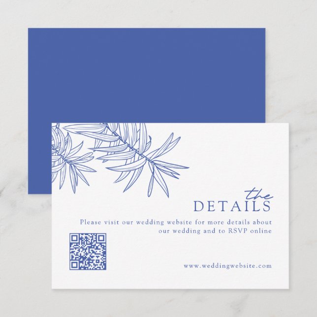 Chic Modern Something Blue Wedding Website/Details Enclosure Card (Front/Back)