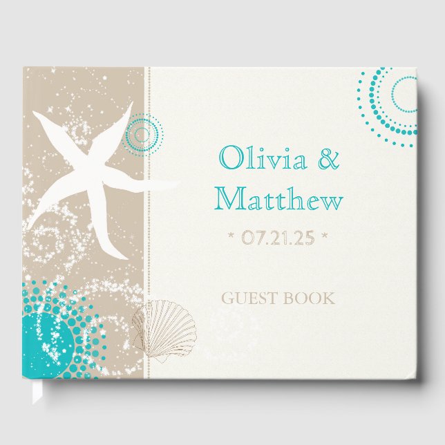 Chic Modern Starfish Beach Wedding Guest Book (Front)