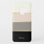 Chic Modern Stripes Pattern with Name Ca Case-Mate Samsung Galaxy S9 Case<br><div class="desc">Cover your phone in a fashionable case featuring chic modern stripes in black, grey, blush pink and creamy eggshell white. Thin faux-gold lines separate the colours in designer style. Personalize with your name, monogram or other desired text. You can also delete the sample name shown if you prefer the case...</div>