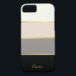 Chic Modern Stripes Pattern with Name Case-Mate iPhone Case<br><div class="desc">Cover your phone in a fashionable case featuring chic modern stripes in black, grey, blush pink and creamy eggshell white. Thin faux-gold lines separate the colours in designer style. Personalize with your name, monogram or other desired text. You can also delete the sample name shown if you prefer the case...</div>