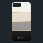 Chic Modern Stripes Pattern with Name Case-Mate iPhone Case<br><div class="desc">Cover your phone in a fashionable case featuring chic modern stripes in black, grey, blush pink and creamy eggshell white. Thin faux-gold lines separate the colours in designer style. Personalize with your name, monogram or other desired text. You can also delete the sample name shown if you prefer the case...</div>