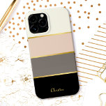 Chic Modern Stripes Pattern with Name iPhone 13 Pro Max Case<br><div class="desc">Cover your phone in a fashionable case featuring chic modern stripes in black, grey, blush pink and creamy eggshell white. Thin faux-gold lines separate the colours in designer style. Personalize with your name, monogram or other desired text. You can also delete the sample name shown if you prefer the case...</div>
