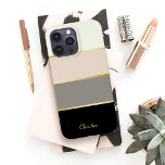 Chic Modern Stripes Pattern with Name Case-Mate iPhone 14 Pro Max Case<br><div class="desc">Cover your phone in a fashionable case featuring chic modern stripes in black, grey, blush pink and creamy eggshell white. Thin faux-gold lines separate the colours in designer style. Personalize with your name, monogram or other desired text. You can also delete the sample name shown if you prefer the case...</div>