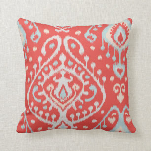 Chic modern teal red girly ikat tribal pattern throw pillow