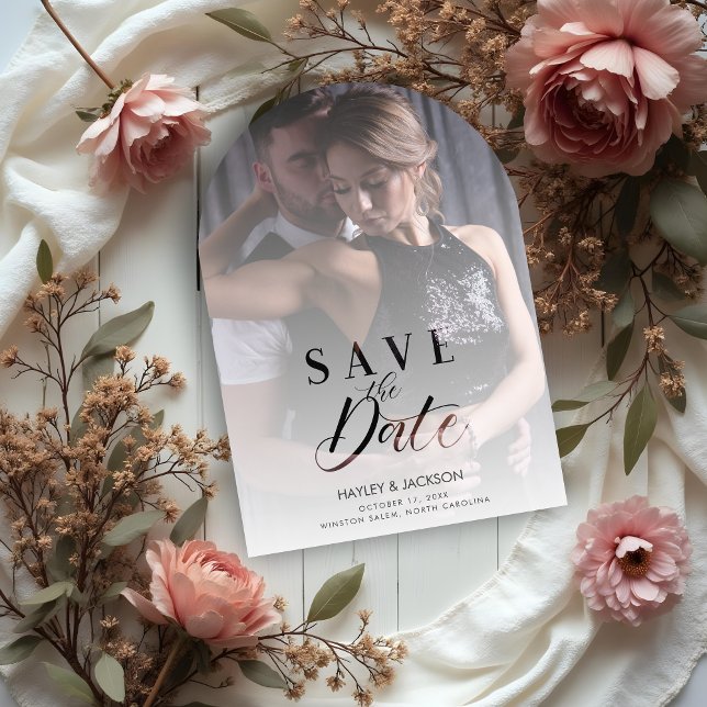 Chic Modern Transparency Wedding Photo Script Acrylic Invitations (Chic Modern Transparency Wedding Custom Photo Script Save the Date Acrylic Cards.)