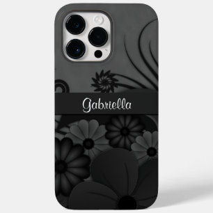 Chic Modern Trendy Black Hibiscus Floral Gothic Case-Mate iPhone 14 Pro Max Case