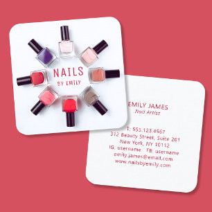 Chic Modern Trendy Professional Nail Art Spa Salon Square Business Card
