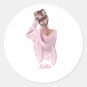 Chic Modern Trendy Woman In Pink Custom Name Classic Round Sticker
