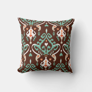 Chic modern turquoise brown ikat tribal pattern throw pillow