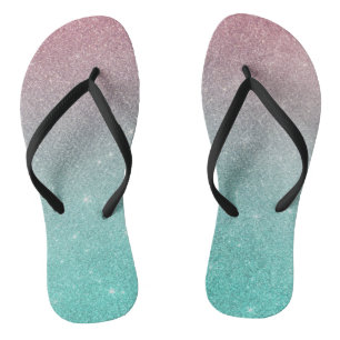 Chic modern turquoise pink ombre elegant glitter flip flops