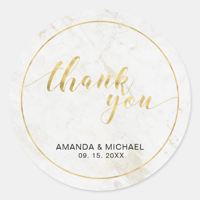 Chic Modern Typography Wedding Favour / Thank you Classic Round Sticker (Front)