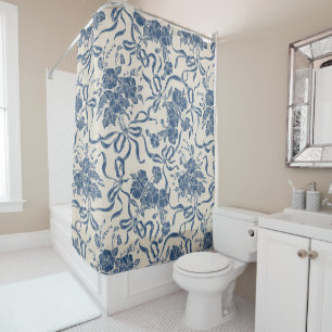 Chic Modern Vintage Ivory Navy Blue Floral Pattern