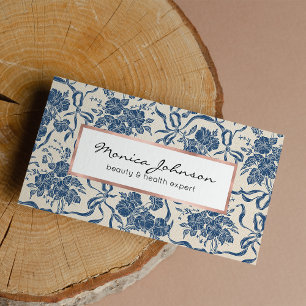 Chic Modern Vintage Ivory Navy Blue Floral Pattern Business Card